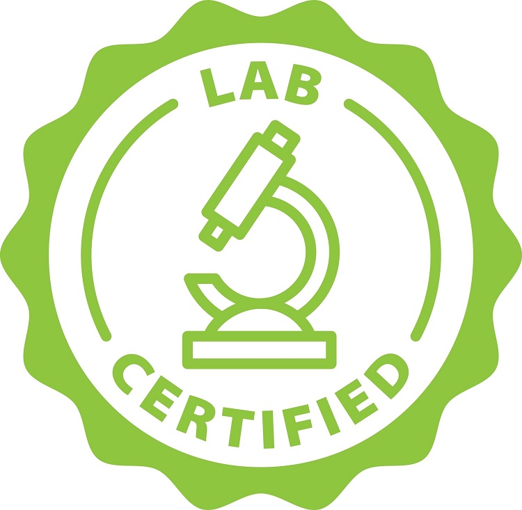 Skylt med mikroskop och text certifierad av laboratorium