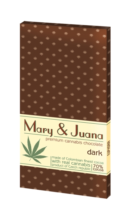 Euphoria Mary & Juana juodasis šokoladas su kanapių sėklomis 70% kakavos, 80 g - 15 vnt.