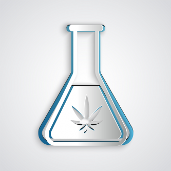 Un tube à essai avec l'icône d'une feuille de cannabis, le composé HHCH est produit en laboratoire.