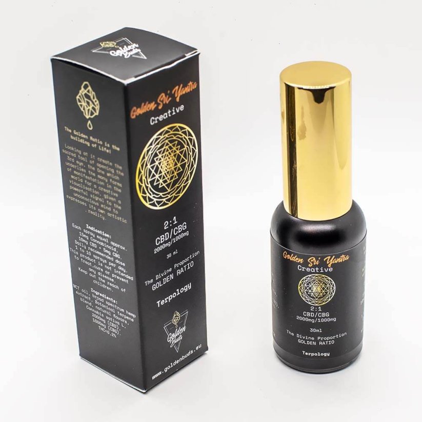 Golden Buds Golden Sri Yantra (Kreativ) Spray, 10 %, 2000 mg CBD / 1000 mg CBG, 30 ml