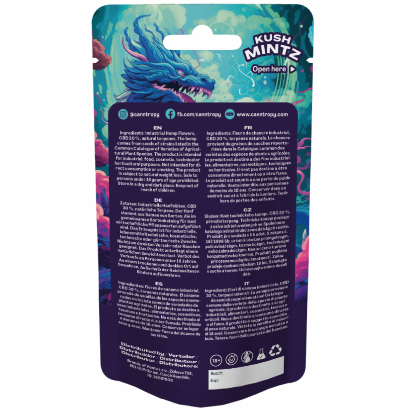 Canntropy CBD gėlės Kush Mintz, CBD 30 %, 1 g - 100 g