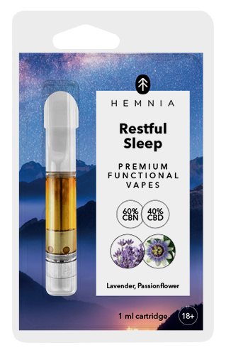 Hemnia Cartridge Restful Sleep - 40 % CBD, 60 % CBN, lavanda, passjoni, 1 ml