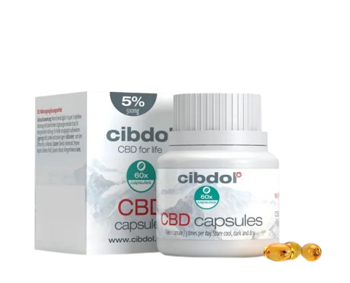 Cibdol ジェルカプセル 5% CBD、500 mg CBD、60 カプセル