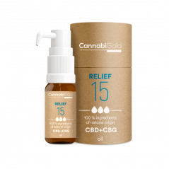 CannabiGold Relief de ulei 15% (13,5% CBD, 1,5% CBG), 1800 mg, 12 ml