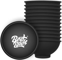 Best Buds Silikon blandeskål 7 cm, svart med hvit logo (12 stk/pose)