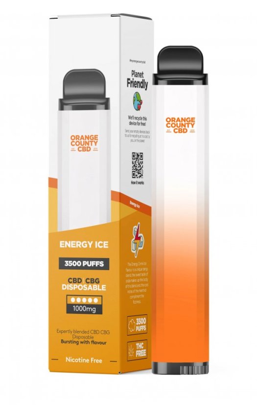 Orange County CBD Вейп ручка Energy Ice 3500 Puff, 600 мг CBD, 400 мг CBG, 10 мл (10 шт./уп.)