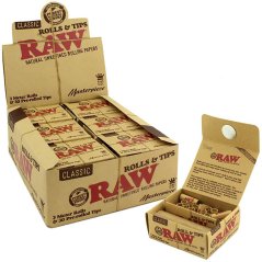 RAW Unbleached Masterpiece Kingsize Rolls con filtros - 12 piezas en una caja