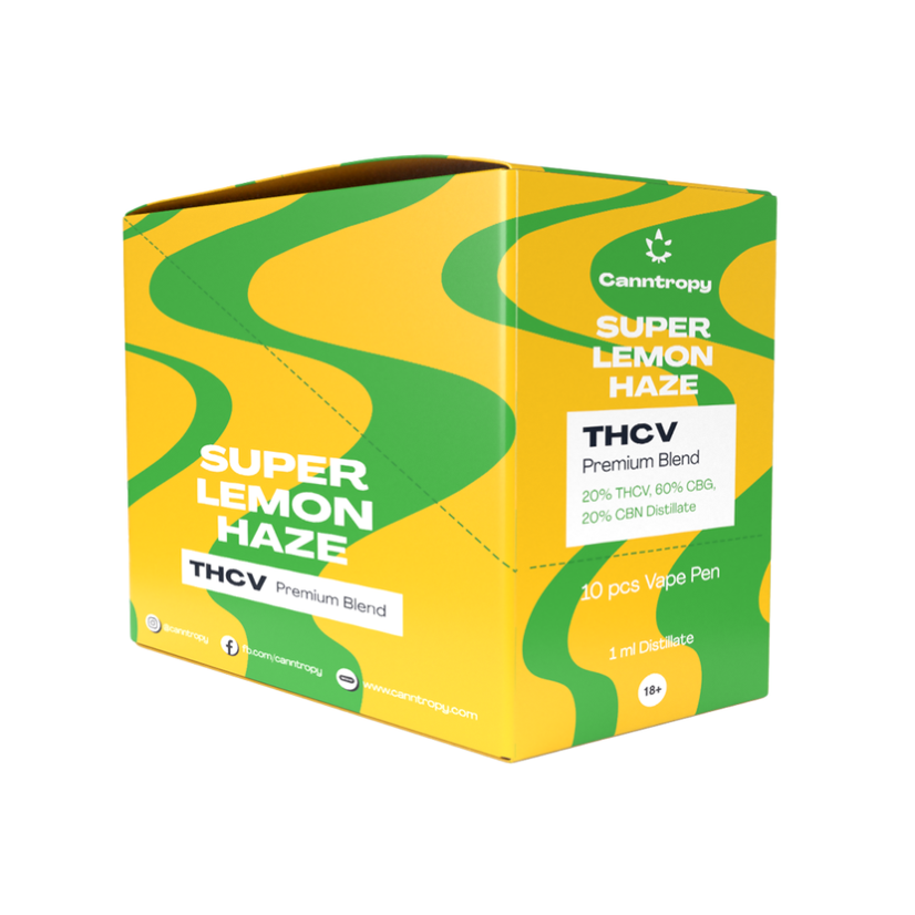 Canntropy THCV Penna Vape Super foschia al limone 1ml, 20% THCV, 60% CBG, 20% CBN - Casella di visualizzazione 10 pcs