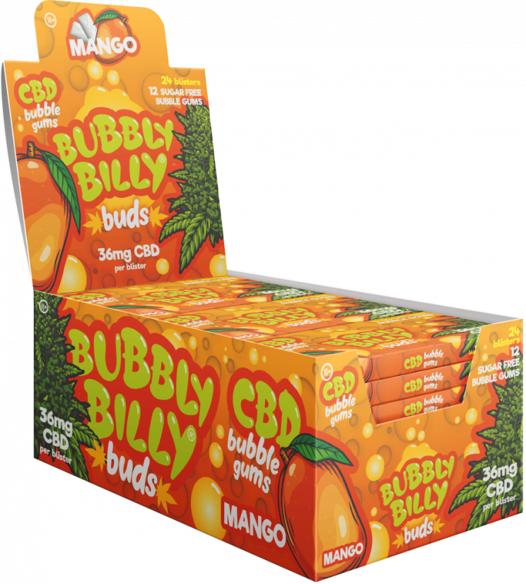 Gomma da masticare Bubbly Billy Buds aromatizzata al mango (36 mg di CBD), 24 scatole in esposizione