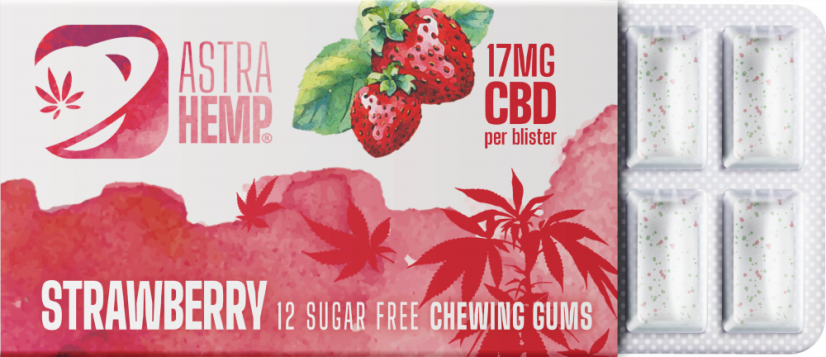 Astra Hemp Strawberry Hemp Chewing Gum (17 mg CBD), 24 kaxxa fil-wiri