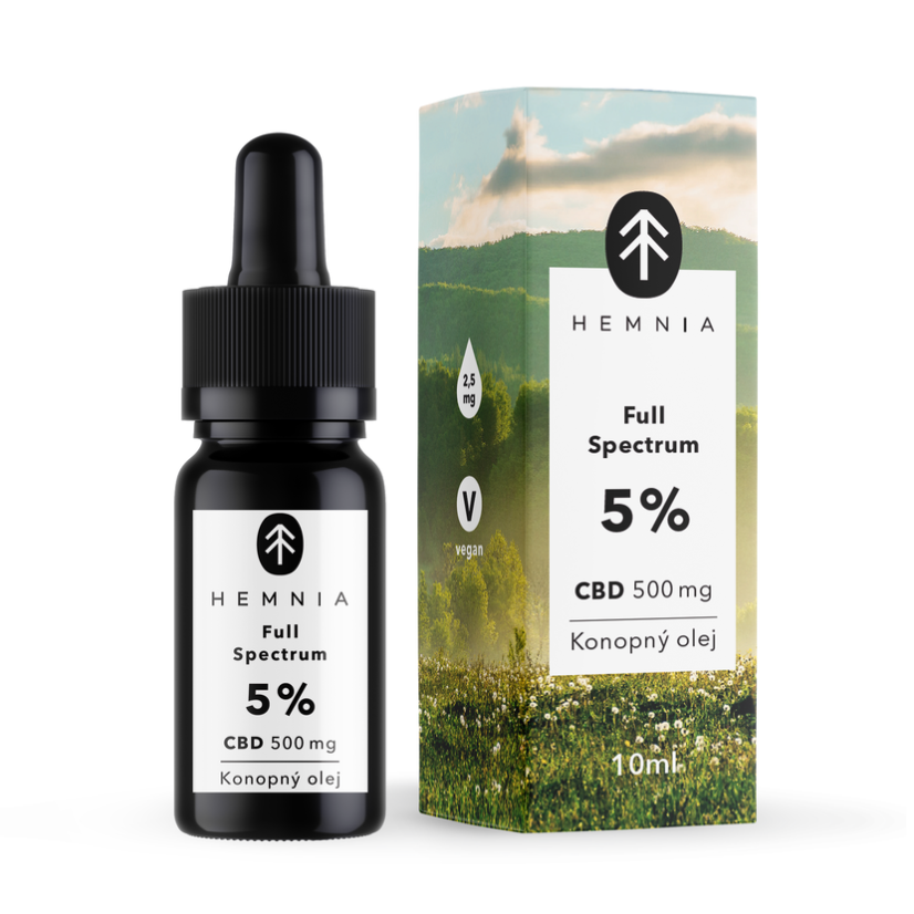 Hemnia フルスペクトラム CBD ヘンプオイル 5%、500 mg、10 ml