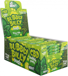 Жувальна гумка Bubbly Billy Buds зі смаком м'яти (17 мг CBD), 24 коробки на вітрині