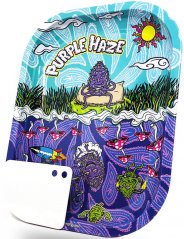 Best Buds Purple Haze Small Metal Rolling Tray with Magnetic Grinder Card