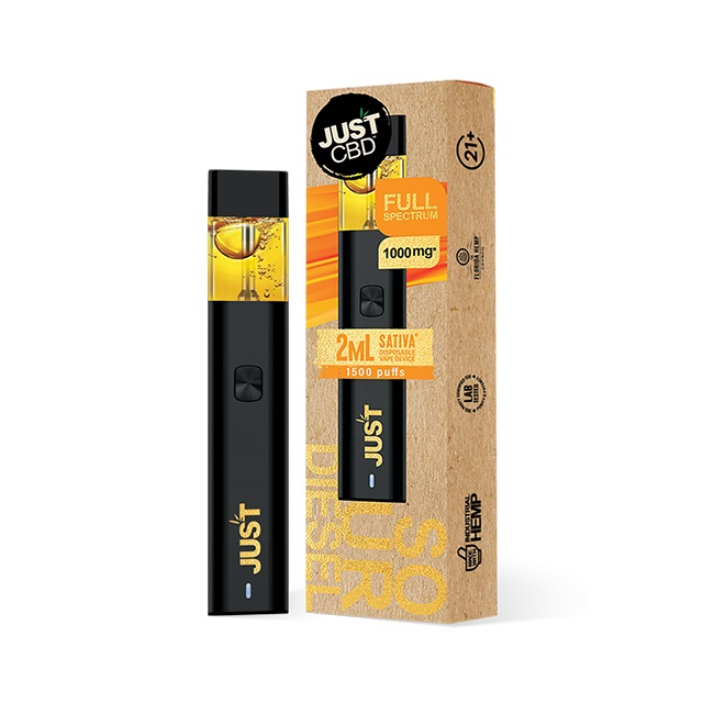 JustCBD Stylo vaporisateur jetable Sour Diesel Sativa, 1000 mg CBD