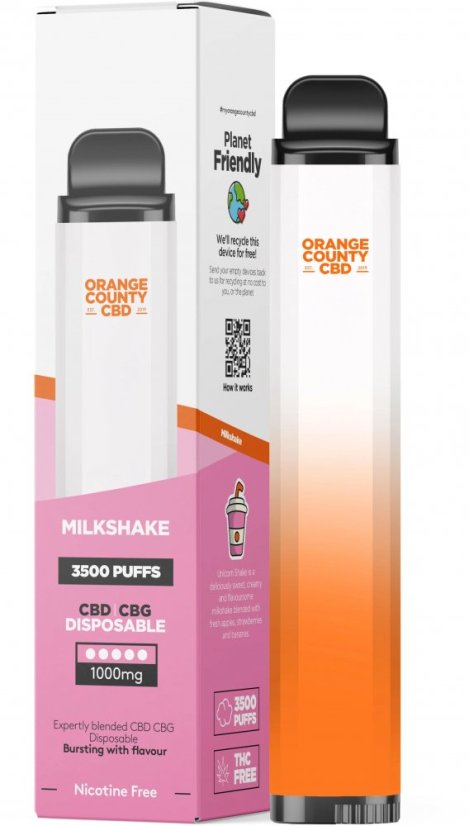 Orange County CBD Caneta Vape Milkshake 3500 Puff, 600 mg CBD, 400 mg CBG, 10 ml (10 unidades/pacote)