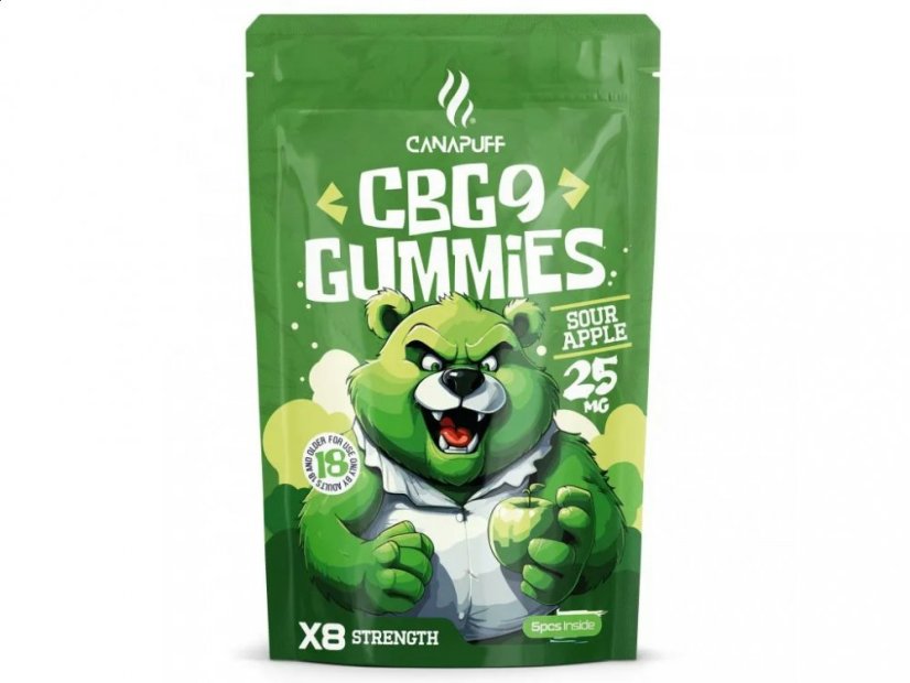 CanaPuff CBG9 Gummies Sour Apple, 5 vnt x 25 mg CBG9, 125 mg