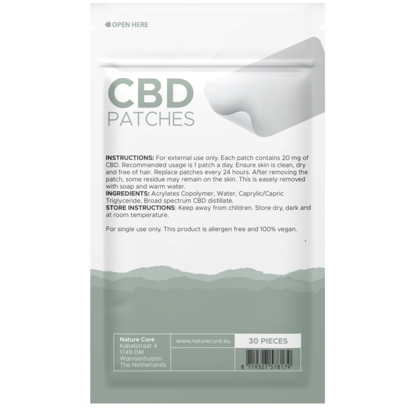 Nature Cure CBD plāksteri plaša spektra, 600 mg CBD, 30 gab x 20 mg