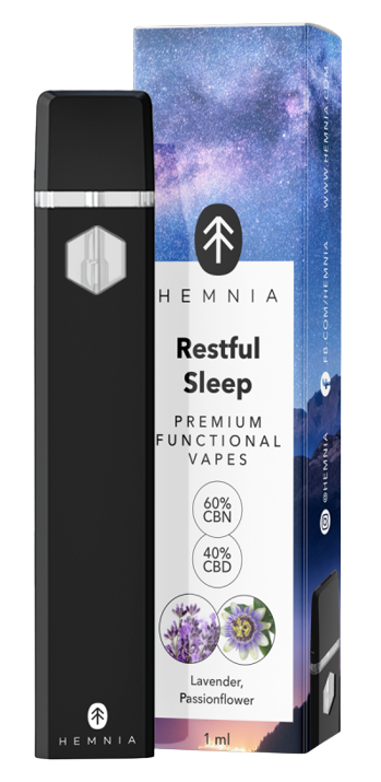 Hemnia Premium Functional Vape Pen Restful Sleep – 40 % CBD, 60 % CBN, sivka, pasijonka, 1 ml