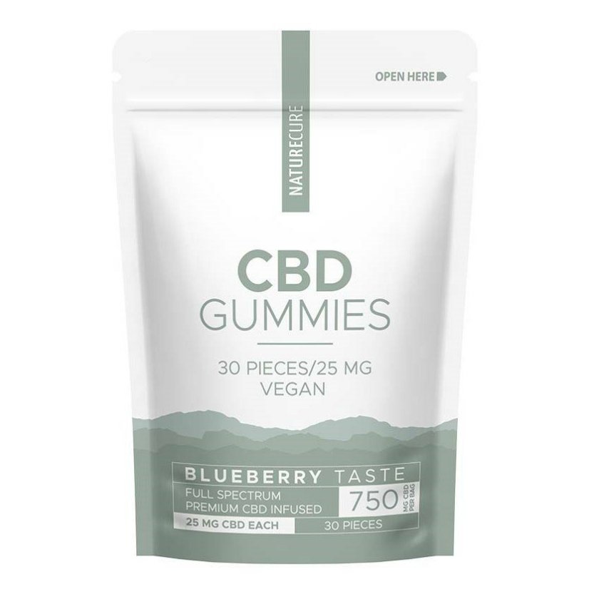 Nature Cure CBD blåbærgummi - 750 mg CBD, 30 stk, 99 g