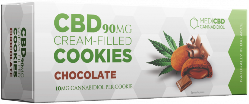 MediCBD sušienky plnené čokoládou (90 mg) – kartón (18 balení)