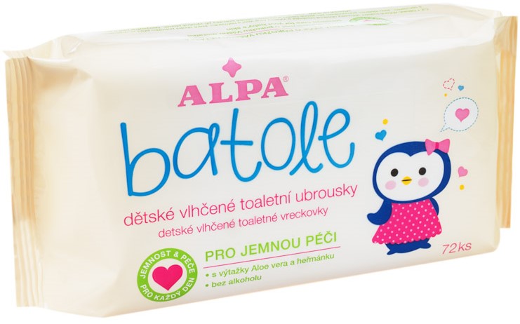 Șervețele umede Alpa Batole Baby cu aloe vera 72 ks, pachet 14 buc