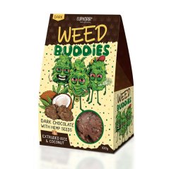 Euphoria Weed Buddies Μαύρη σοκολάτα με σπόρους κάνναβης, μπαλάκια ρυζιού και καρύδα 100 g - 18 τμχ