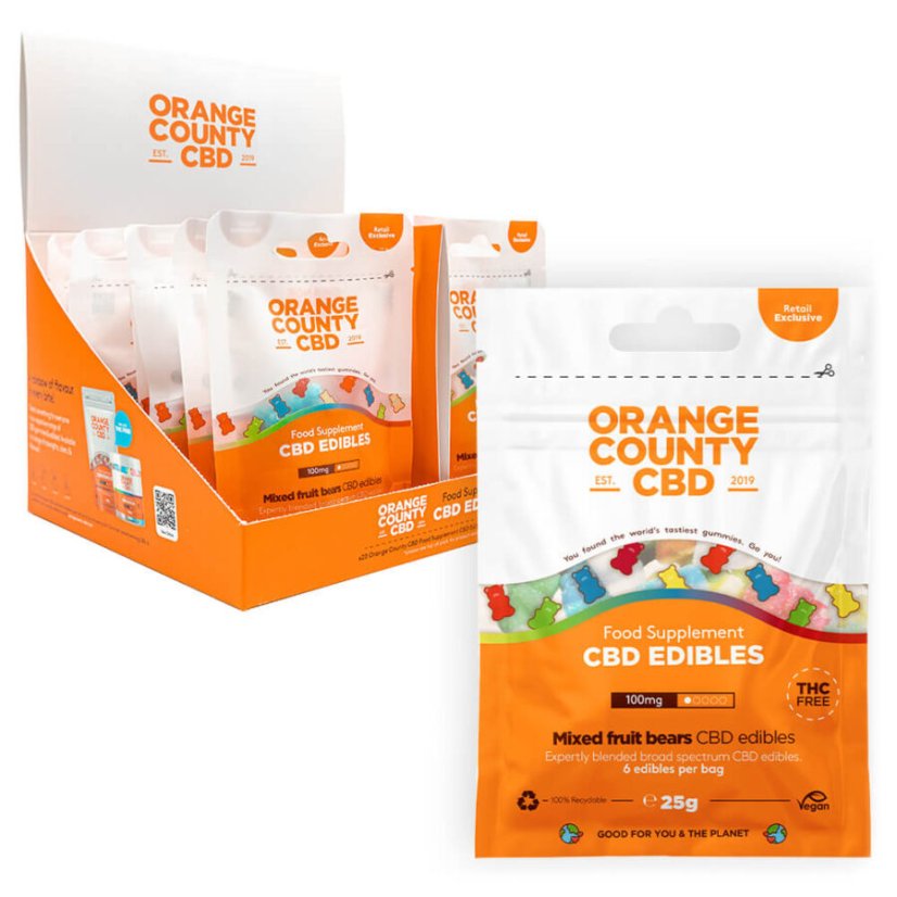 Orange County CBD Medvjedići, putno pakiranje 100 mg CBD, 25 g (20 kom / pakiranje)