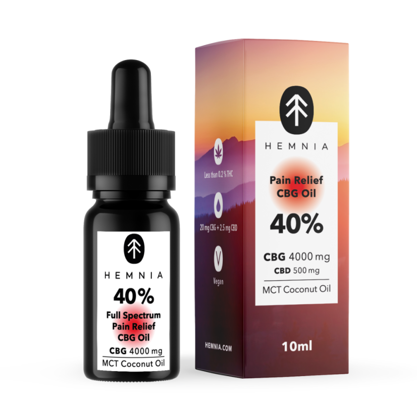 Hemnia Olio CBG per alleviare il dolore a spettro completo - 40% CBG, 5% CBD, 4000 mg, 10 ml