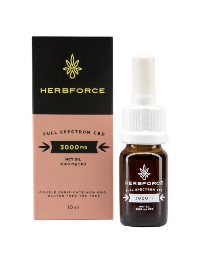 Herbforce Olej kokosowy CBD o pełnym spektrum MCT 30%, 10 ml, 3000 mg CBD