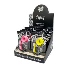 Best Buds Pipsy Metal Pipe with Mini Grinder, 4 colors (12 pcs / display)