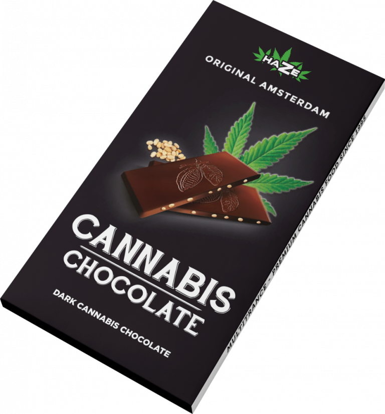 HaZe Cannabis Dark Chocolate con semillas de cáñamo - Caja (15 barras)
