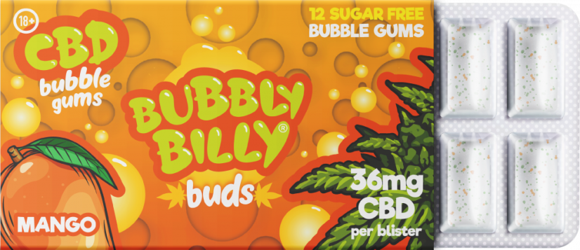 Gomma da masticare Bubbly Billy Buds aromatizzata al mango (36 mg di CBD), 24 scatole in esposizione