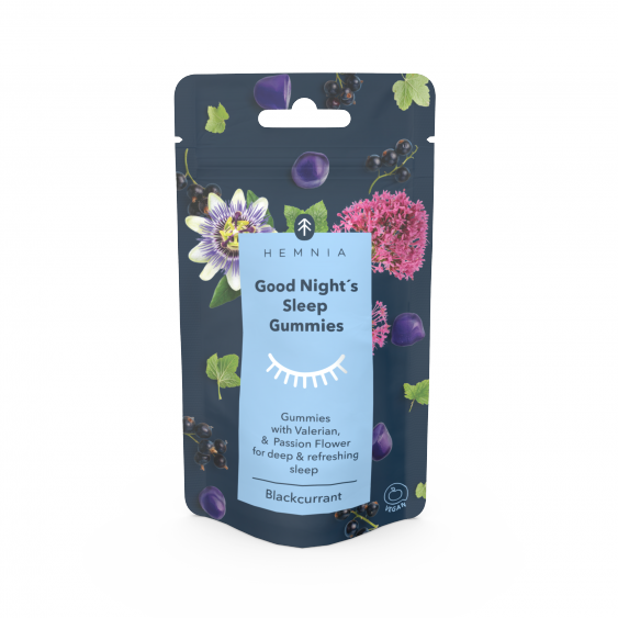 Hemnia Good Night's Sleep Gummies Grosella negra con valeriana y pasiflora, 15 piezas