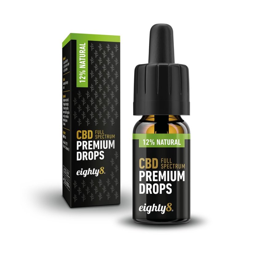 Eighty8 Gotas naturais de CBD, 12%, 10 ml, 1200 mg