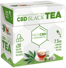 MediCBD svart te (kartong med 20 pyramidtepåsar), 7,5 mg CBD - kartong (10 lådor)