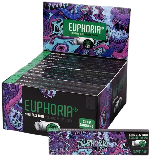 Euphoria King Size Slim Psychedelic rúllupappír + síur - Askja með 24 stk.