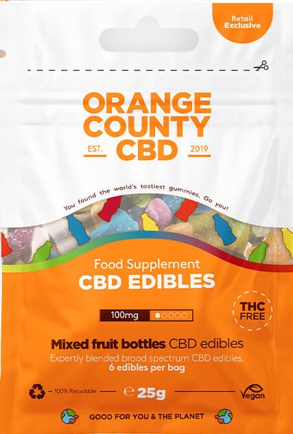 Orange County CBD Μπουκάλια, μίνι συσκευασία ταξιδιού, 100 mg CBD, 6 τεμ, 25 σολ