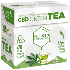 MediCBD zaļā tēja (kaste ar 20 piramīdas tējas maisiņiem), 7,5 mg CBD - kartona kārba (10 kastes)