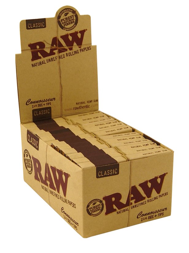 RAW Nebalināts klasisks Pazinēja īsie papīri, izmērs 1 ¼ + filtri - 24 gab kastītē