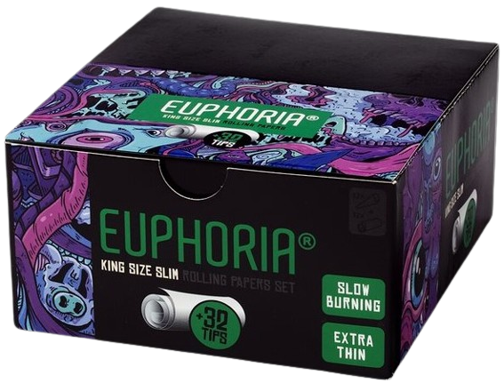 Euphoria King Size Slim Psychedelic Rolling Papers + ფილტრები - ყუთი 24 ც.