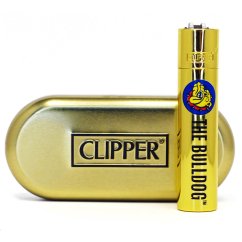 The Bulldog Złota zapalniczka metalowa Clipper + pudełko upominkowe, 12 szt./ekspozycja