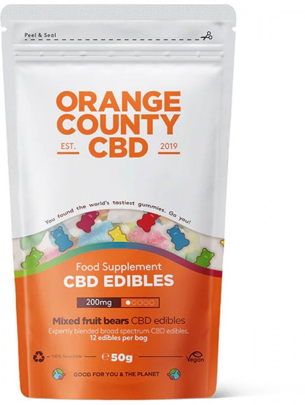 Orange County CBD Lāči, ceļojumu iepakojums, 200 mg CBD, 12 gab, 50 g
