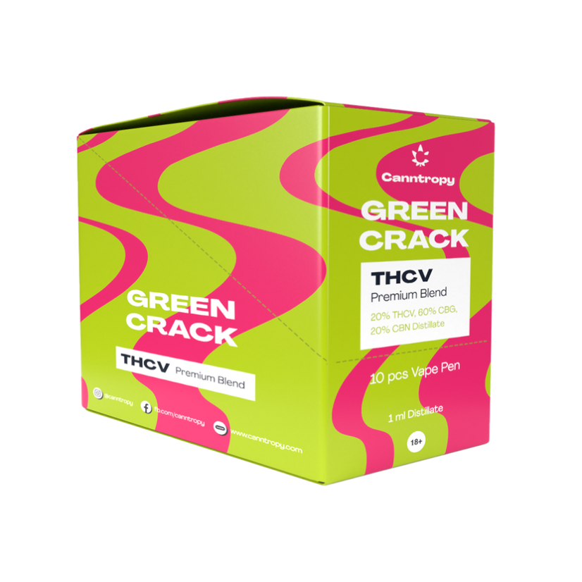Canntropy THCV Vape rašiklis Žalias krekas 1ml, 20% THCV, 60% CBG, 20% CBN - Ekrano dėžutė 10 vnt
