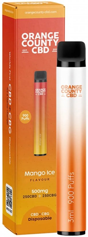 Orange County CBD Vape Pen Mango Ice, 250mg CBD + 250mg CBG, 2 ml, (10 szt./opakowanie)