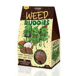 Euphoria Weed Buddies Chocolate amargo com sementes de cânhamo, bolinhos de arroz e coco 100 g