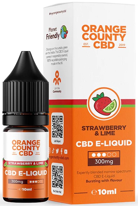 Orange County CBD E-tekočina jagoda in limeta, CBD 300 mg, 10 ml