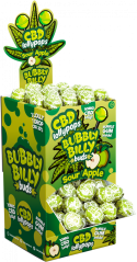 Bubbly Billy Buds 10 mg CBD Acadele cu mere acru cu gumă de mestecat în interior – Recipient de afișare (100 de acadele)