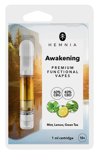 Hemnia カートリッジ アウェイクニング - 60% CBG、40% CBD、レモン、ミント、緑茶、1 ml