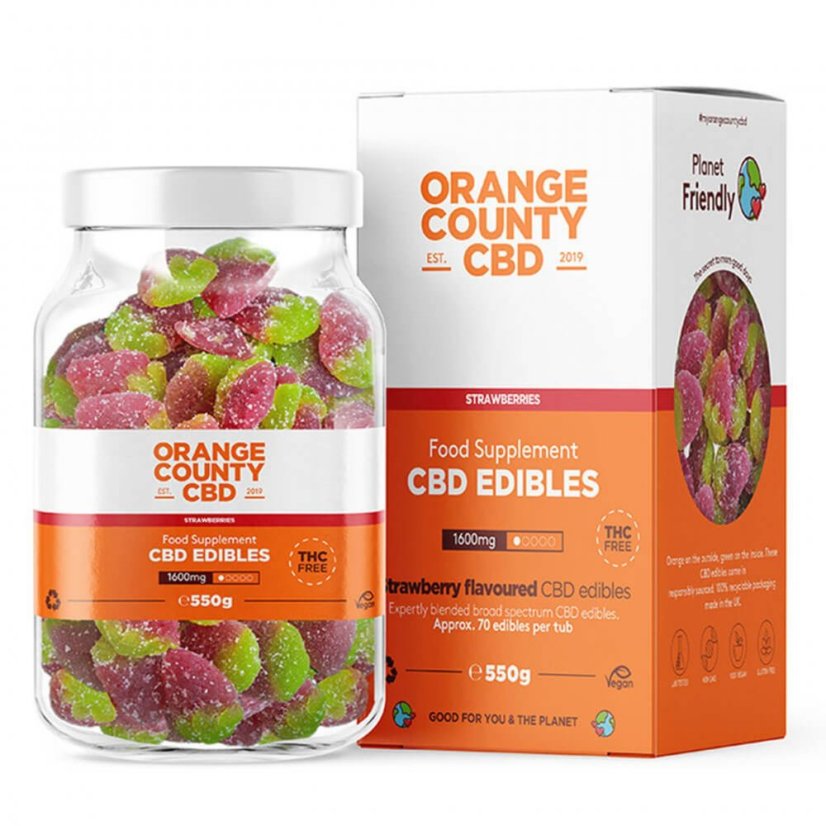 Orange County CBD Gummies Căpșuni, 70 buc, 1600 mg CBD, 550 g