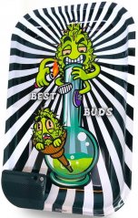 Best Buds Smoke Me Large Metal Rolling Tray with Magnetic Grinder Card